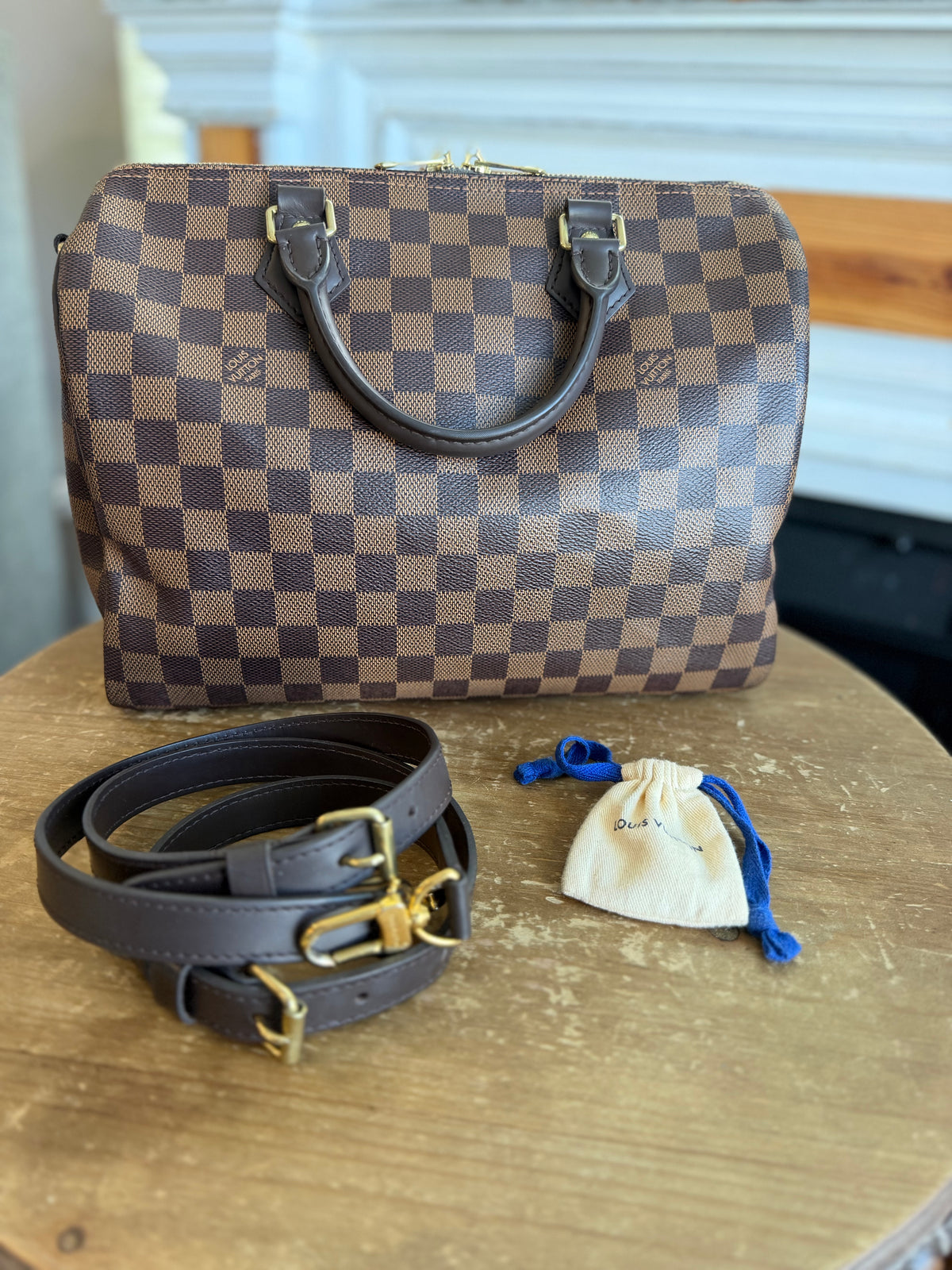 Speedy 30B Bandouliere in Damier Ebene