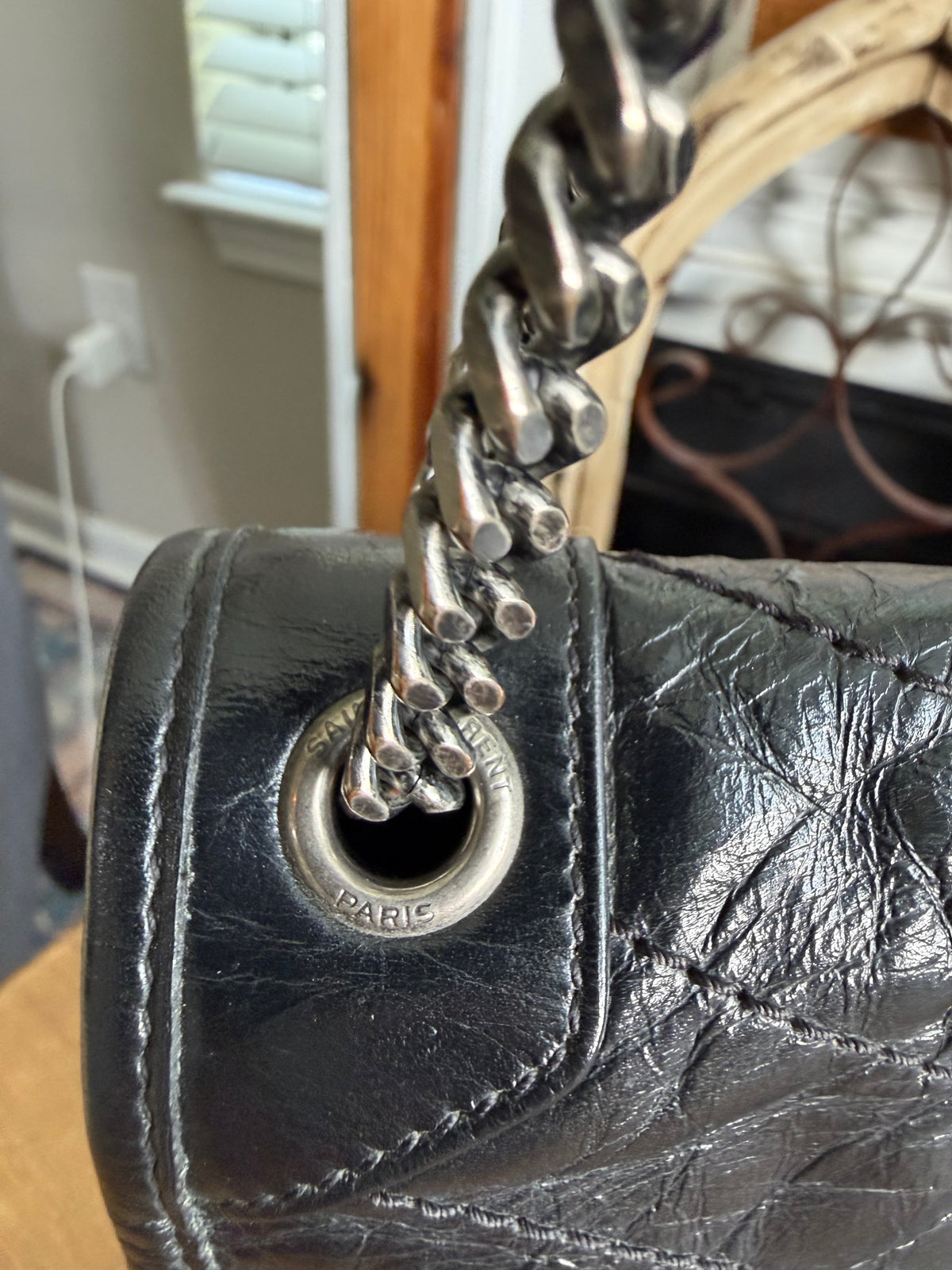 Niki Baby Matelassé in Black on Black with Silver Hardware