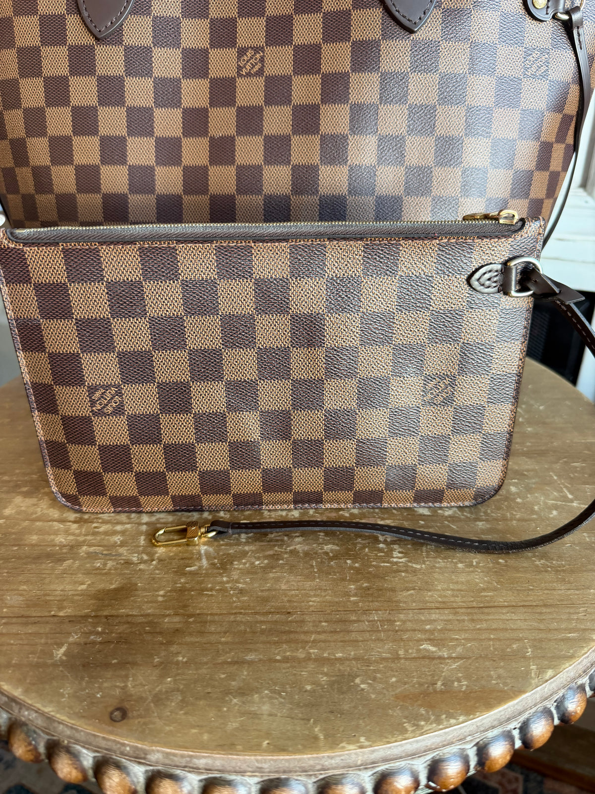 Neverfull MM with pouch in Damier Ebene