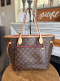 Neverfull MM with Pouch in Monogram with Red Interior